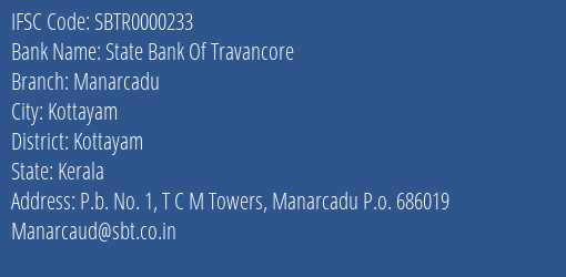 State Bank Of Travancore Manarcadu Branch Kottayam IFSC Code SBTR0000233