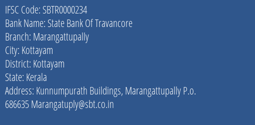 State Bank Of Travancore Marangattupally Branch Kottayam IFSC Code SBTR0000234