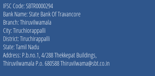 State Bank Of Travancore Thiruvilwamala Branch Tiruchirappalli IFSC Code SBTR0000294