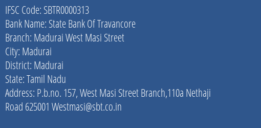 State Bank Of Travancore Madurai West Masi Street Branch IFSC Code