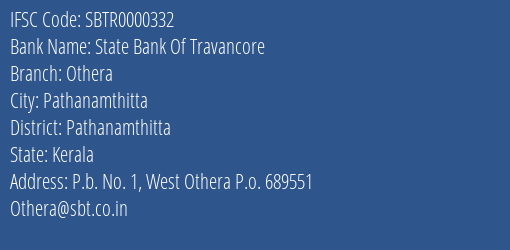 State Bank Of Travancore Othera Branch IFSC Code