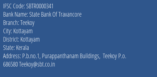 State Bank Of Travancore Teekoy Branch Kottayam IFSC Code SBTR0000341