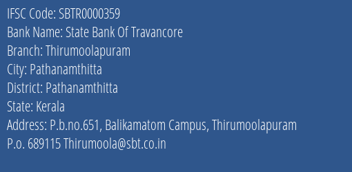 State Bank Of Travancore Thirumoolapuram Branch IFSC Code