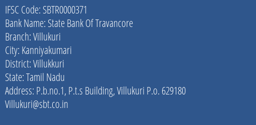 State Bank Of Travancore Villukuri Branch Villukkuri IFSC Code SBTR0000371