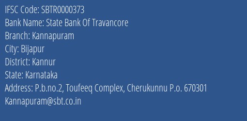 State Bank Of Travancore Kannapuram Branch, Branch Code 000373 & IFSC Code SBTR0000373