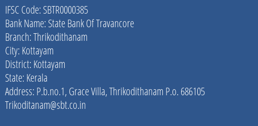 State Bank Of Travancore Thrikodithanam Branch Kottayam IFSC Code SBTR0000385