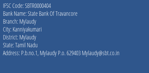 State Bank Of Travancore Mylaudy Branch Mylaudy IFSC Code SBTR0000404