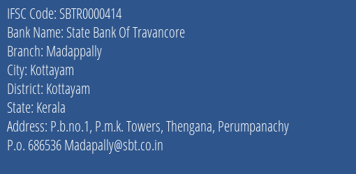 State Bank Of Travancore Madappally Branch Kottayam IFSC Code SBTR0000414