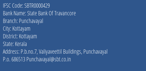 State Bank Of Travancore Punchavayal Branch Kottayam IFSC Code SBTR0000429