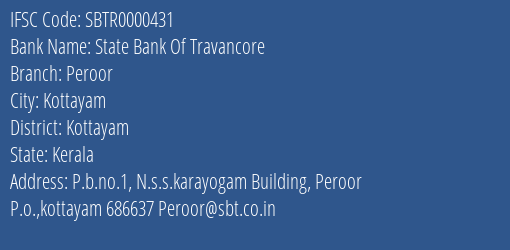 State Bank Of Travancore Peroor Branch Kottayam IFSC Code SBTR0000431