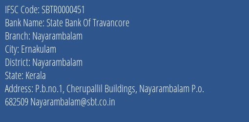 State Bank Of Travancore Nayarambalam Branch, Branch Code 000451 & IFSC Code SBTR0000451