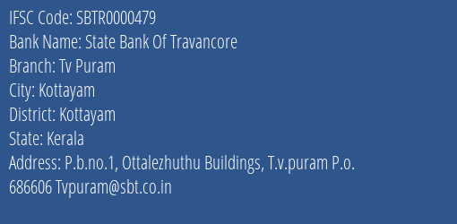 State Bank Of Travancore Tv Puram Branch Kottayam IFSC Code SBTR0000479