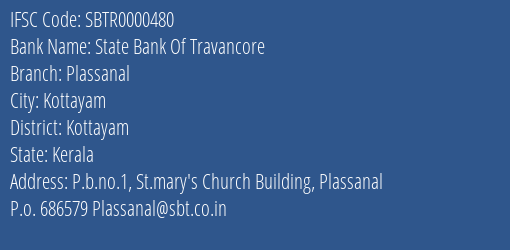 State Bank Of Travancore Plassanal Branch Kottayam IFSC Code SBTR0000480