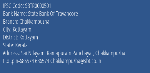 State Bank Of Travancore Chakkampuzha Branch Kottayam IFSC Code SBTR0000501