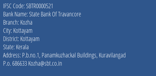 State Bank Of Travancore Kozha Branch Kottayam IFSC Code SBTR0000521