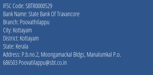 State Bank Of Travancore Poovathilappu Branch Kottayam IFSC Code SBTR0000529