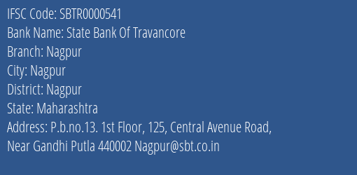 State Bank Of Travancore Nagpur Branch Nagpur IFSC Code SBTR0000541