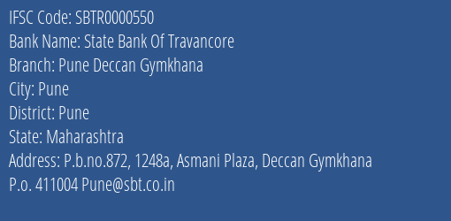 State Bank Of Travancore Pune Deccan Gymkhana Branch Pune IFSC Code SBTR0000550