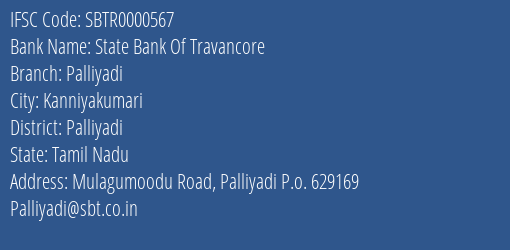 State Bank Of Travancore Palliyadi Branch Palliyadi IFSC Code SBTR0000567