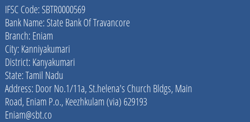 State Bank Of Travancore Eniam Branch Kanyakumari IFSC Code SBTR0000569