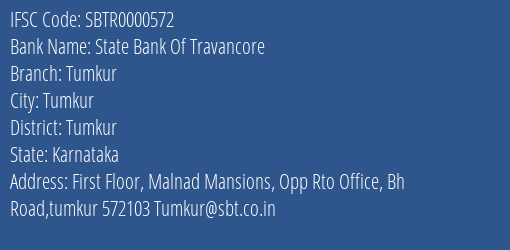 State Bank Of Travancore Tumkur Branch, Branch Code 000572 & IFSC Code SBTR0000572