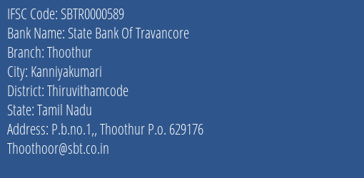 State Bank Of Travancore Thoothur Branch Thiruvithamcode IFSC Code SBTR0000589