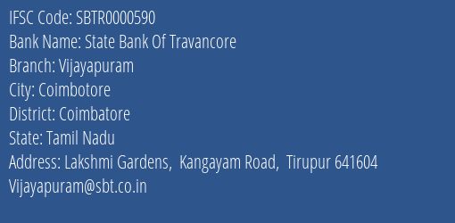 State Bank Of Travancore Vijayapuram Branch Coimbatore IFSC Code SBTR0000590