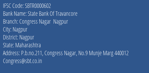 State Bank Of Travancore Congress Nagar Nagpur Branch Nagpur IFSC Code SBTR0000602
