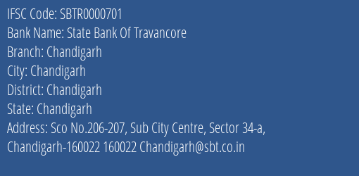 State Bank Of Travancore Chandigarh Branch, Branch Code 000701 & IFSC Code SBTR0000701