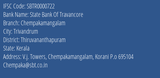 State Bank Of Travancore Chempakamangalam Branch Thiruvananthapuram IFSC Code SBTR0000722