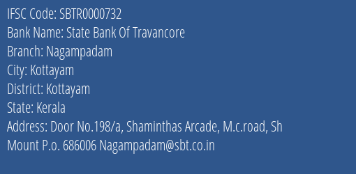 State Bank Of Travancore Nagampadam Branch Kottayam IFSC Code SBTR0000732