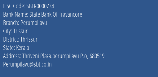State Bank Of Travancore Perumpilavu Branch, Branch Code 000734 & IFSC Code SBTR0000734