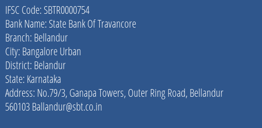 State Bank Of Travancore Bellandur Branch Belandur IFSC Code SBTR0000754