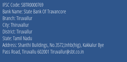 State Bank Of Travancore Tiruvallur Branch Tiruvallur IFSC Code SBTR0000769
