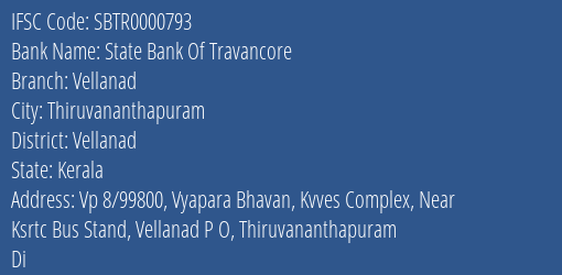 State Bank Of Travancore Vellanad Branch Vellanad IFSC Code SBTR0000793