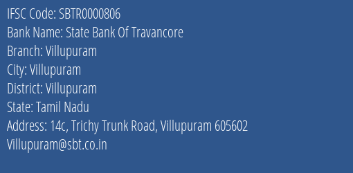 State Bank Of Travancore Villupuram Branch Villupuram IFSC Code SBTR0000806