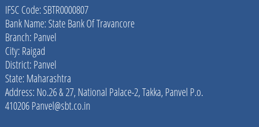 State Bank Of Travancore Panvel Branch Panvel IFSC Code SBTR0000807