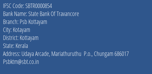 State Bank Of Travancore Psb Kottayam Branch Kottayam IFSC Code SBTR0000854