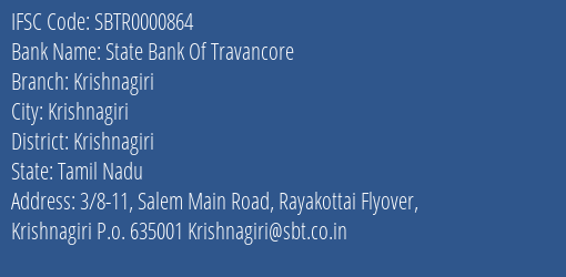State Bank Of Travancore Krishnagiri Branch Krishnagiri IFSC Code SBTR0000864