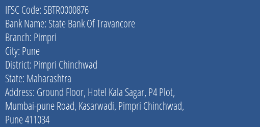 State Bank Of Travancore Pimpri Branch Pimpri Chinchwad IFSC Code SBTR0000876