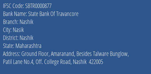 State Bank Of Travancore Nashik Branch Nashik IFSC Code SBTR0000877