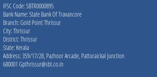 State Bank Of Travancore Gold Point Thrissur Branch IFSC Code