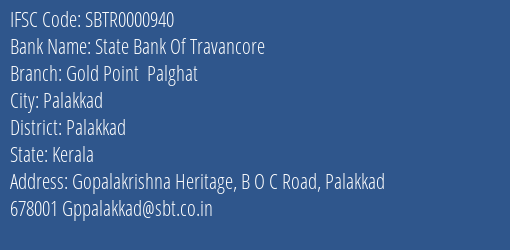 State Bank Of Travancore Gold Point Palghat Branch IFSC Code