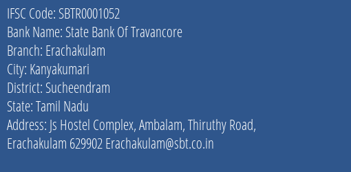 State Bank Of Travancore Erachakulam Branch Sucheendram IFSC Code SBTR0001052