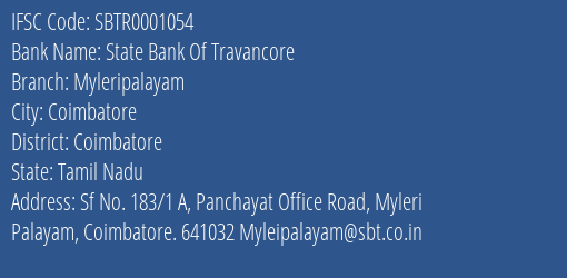 State Bank Of Travancore Myleripalayam Branch Coimbatore IFSC Code SBTR0001054