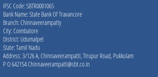 State Bank Of Travancore Chinnaveerampatty Branch Udumalpet IFSC Code SBTR0001065