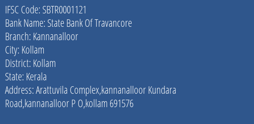 State Bank Of Travancore Kannanalloor Branch Kollam IFSC Code SBTR0001121