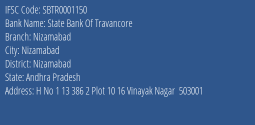 State Bank Of Travancore Nizamabad Branch Nizamabad IFSC Code SBTR0001150