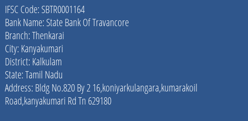 State Bank Of Travancore Thenkarai Branch Kalkulam IFSC Code SBTR0001164