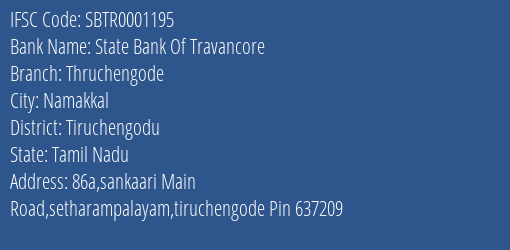 State Bank Of Travancore Thruchengode Branch Tiruchengodu IFSC Code SBTR0001195